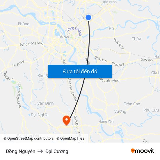 Đồng Nguyên to Đại Cường map