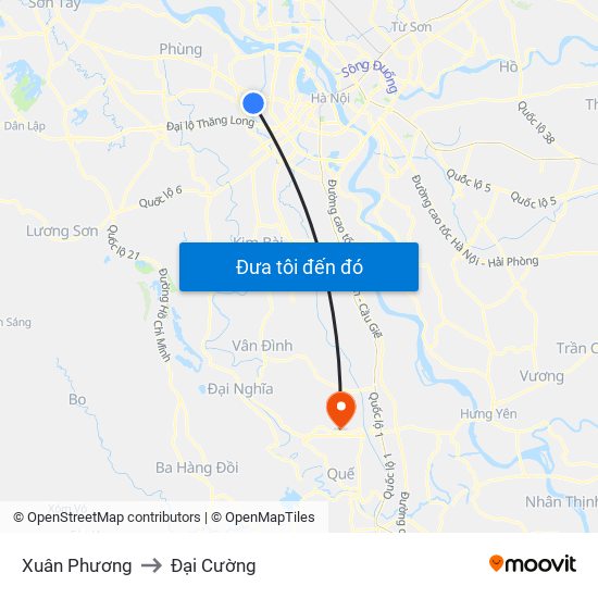 Xuân Phương to Đại Cường map