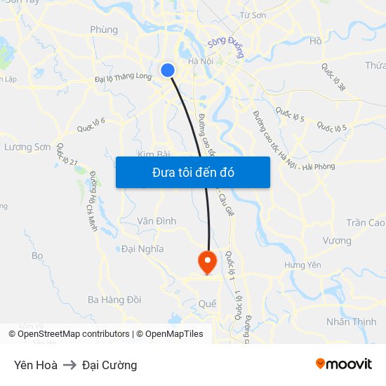 Yên Hoà to Đại Cường map