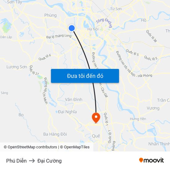 Phú Diễn to Đại Cường map