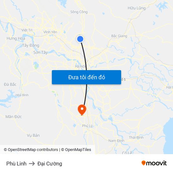 Phù Linh to Đại Cường map