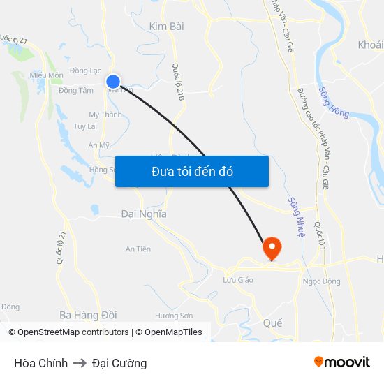 Hòa Chính to Đại Cường map