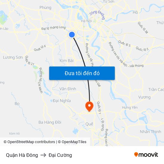 Quận Hà Đông to Đại Cường map