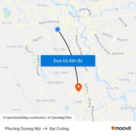 Phường Dương Nội to Đại Cường map