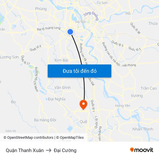 Quận Thanh Xuân to Đại Cường map