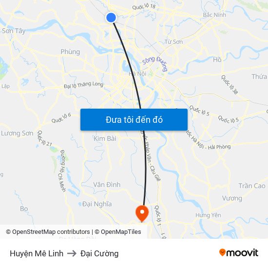 Huyện Mê Linh to Đại Cường map