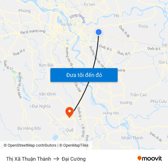 Thị Xã Thuận Thành to Đại Cường map