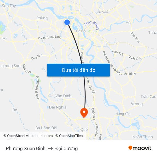 Phường Xuân Đỉnh to Đại Cường map