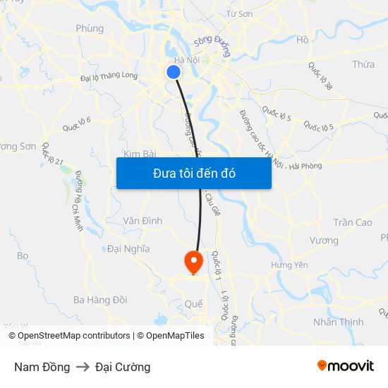 Nam Đồng to Đại Cường map