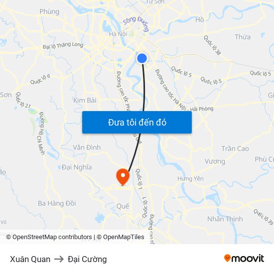 Xuân Quan to Đại Cường map