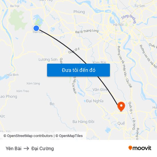 Yên Bài to Đại Cường map