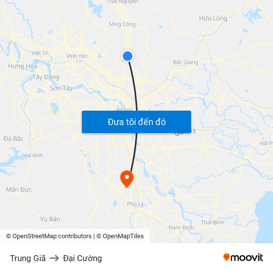 Trung Giã to Đại Cường map