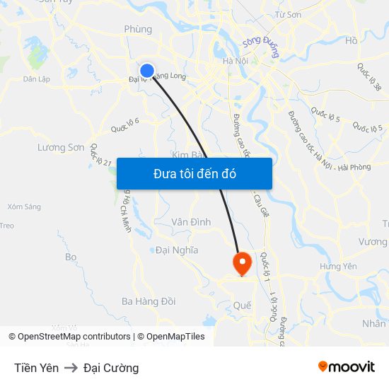 Tiền Yên to Đại Cường map