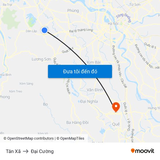 Tân Xã to Đại Cường map