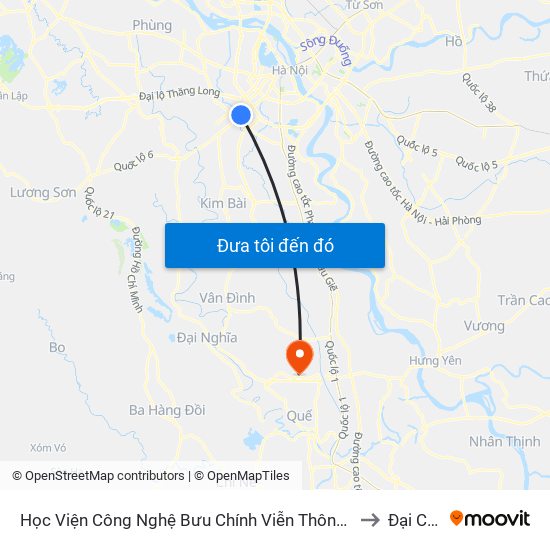 Học Viện Công Nghệ Bưu Chính Viễn Thông - Trần Phú (Hà Đông) to Đại Cường map