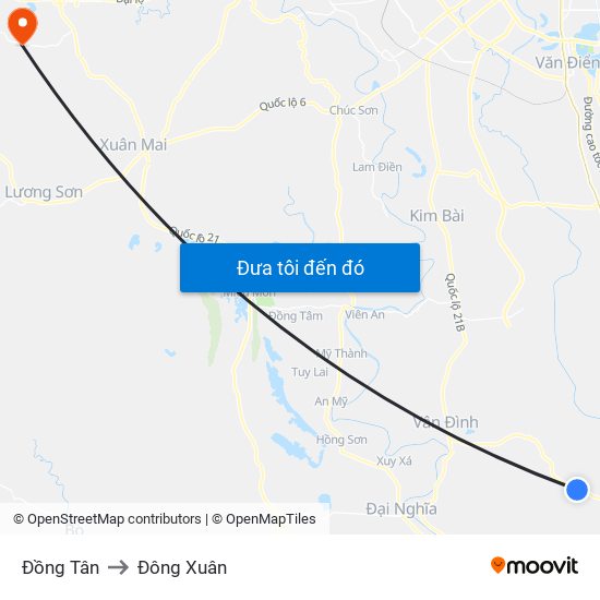 Đồng Tân to Đông Xuân map