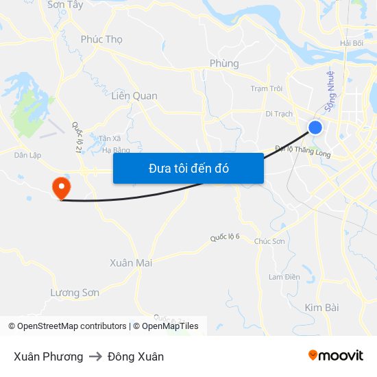 Xuân Phương to Đông Xuân map