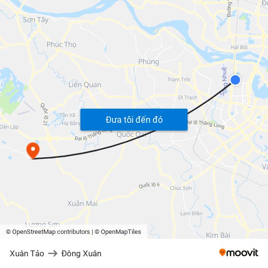 Xuân Tảo to Đông Xuân map