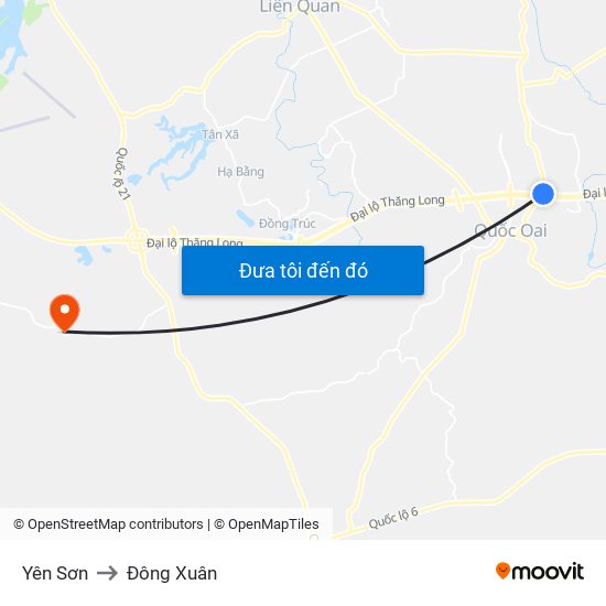 Yên Sơn to Đông Xuân map