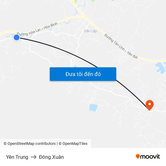 Yên Trung to Đông Xuân map