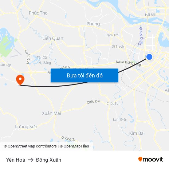 Yên Hoà to Đông Xuân map