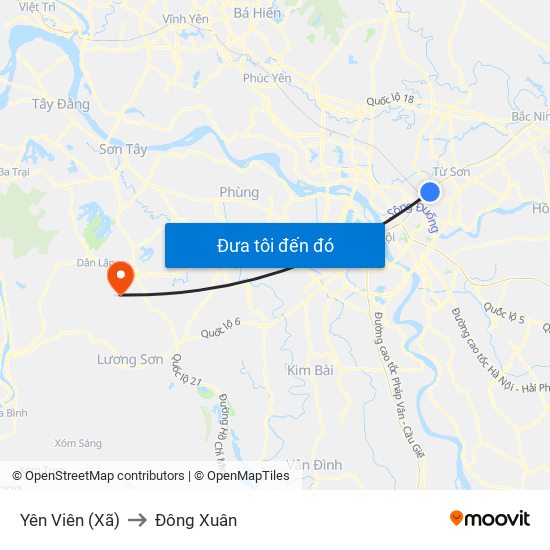 Yên Viên (Xã) to Đông Xuân map