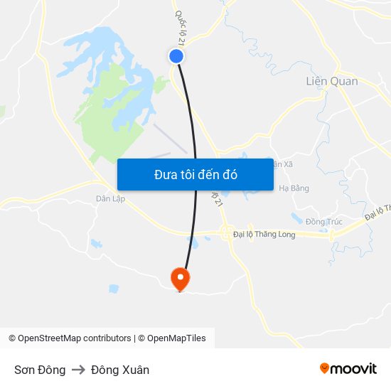 Sơn Đông to Đông Xuân map