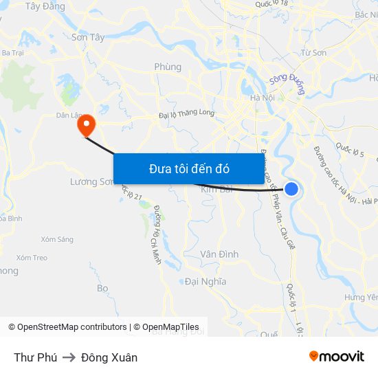 Thư Phú to Đông Xuân map