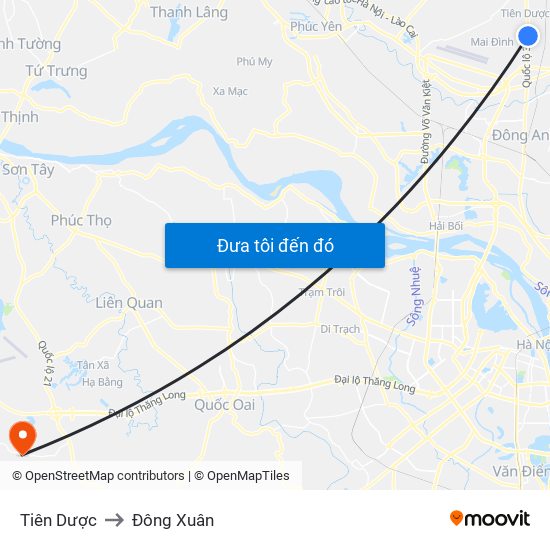 Tiên Dược to Đông Xuân map