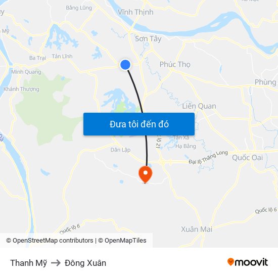 Thanh Mỹ to Đông Xuân map