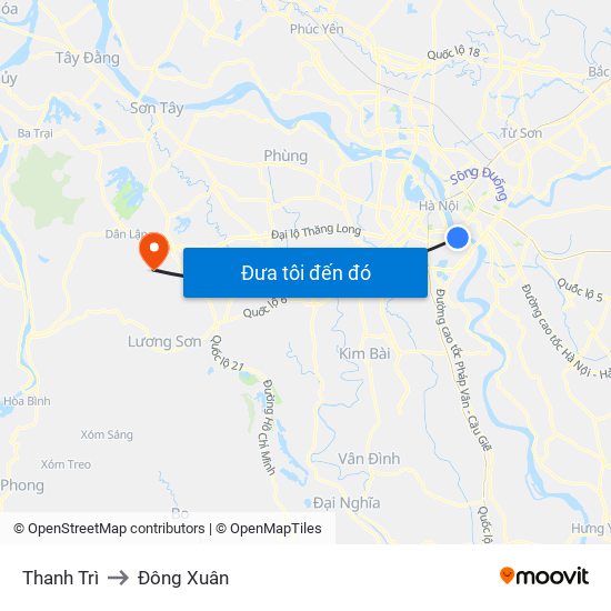 Thanh Trì to Đông Xuân map