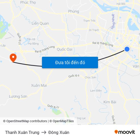 Thanh Xuân Trung to Đông Xuân map