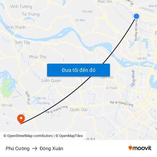 Phú Cường to Đông Xuân map