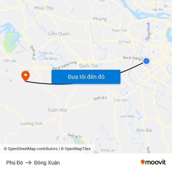 Phú Đô to Đông Xuân map