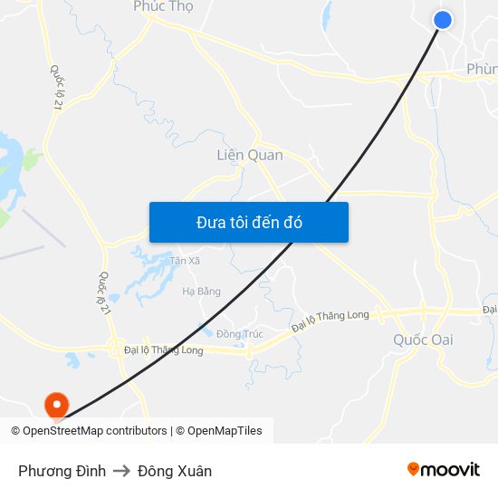 Phương Đình to Đông Xuân map