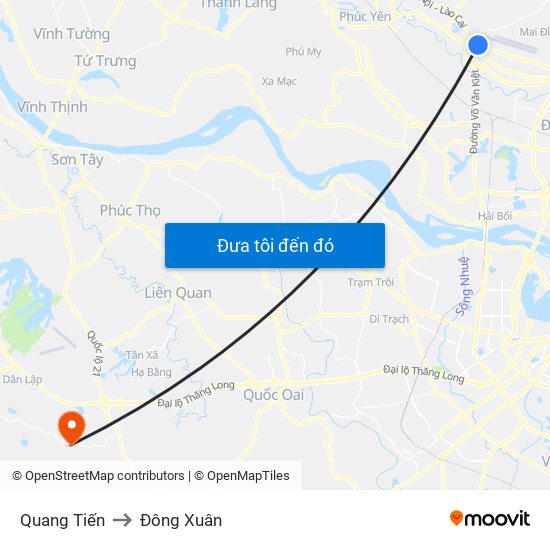 Quang Tiến to Đông Xuân map