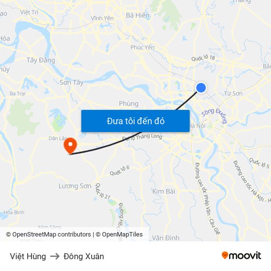 Việt Hùng to Đông Xuân map
