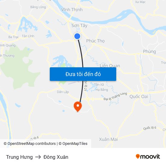 Trung Hưng to Đông Xuân map