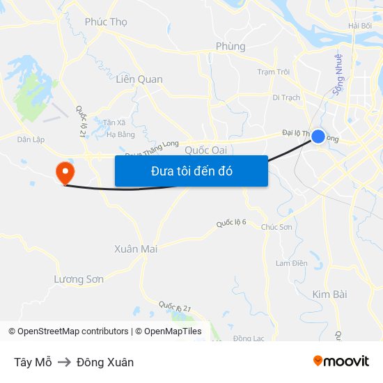 Tây Mỗ to Đông Xuân map