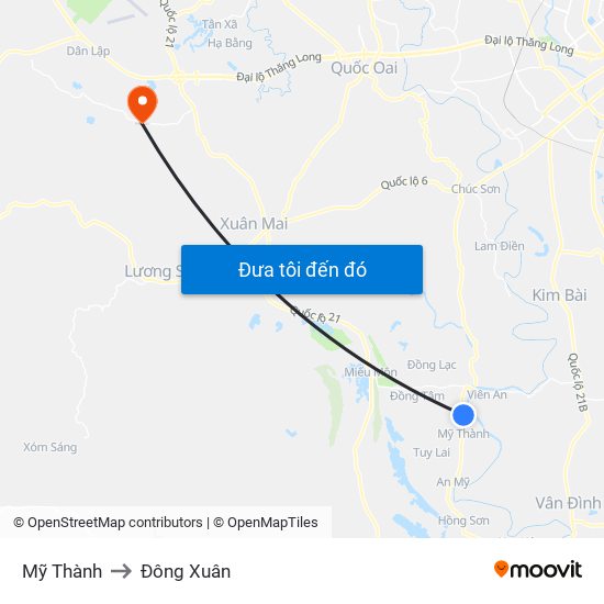 Mỹ Thành to Đông Xuân map