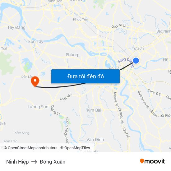 Ninh Hiệp to Đông Xuân map