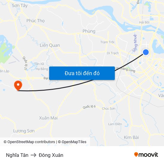 Nghĩa Tân to Đông Xuân map