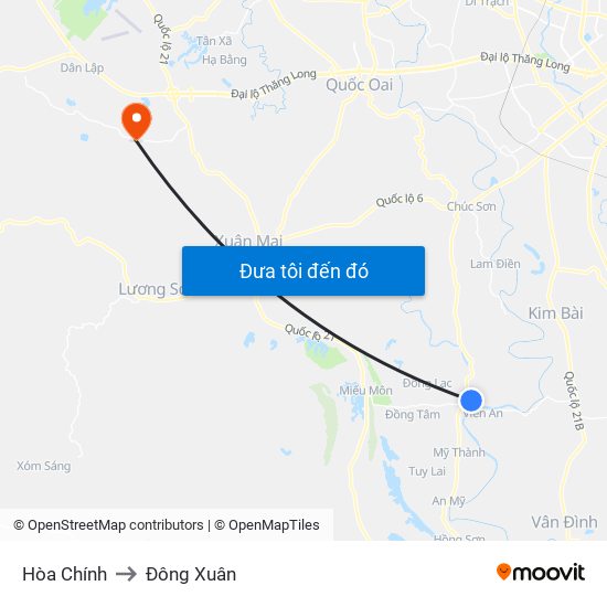 Hòa Chính to Đông Xuân map