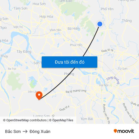 Bắc Sơn to Đông Xuân map