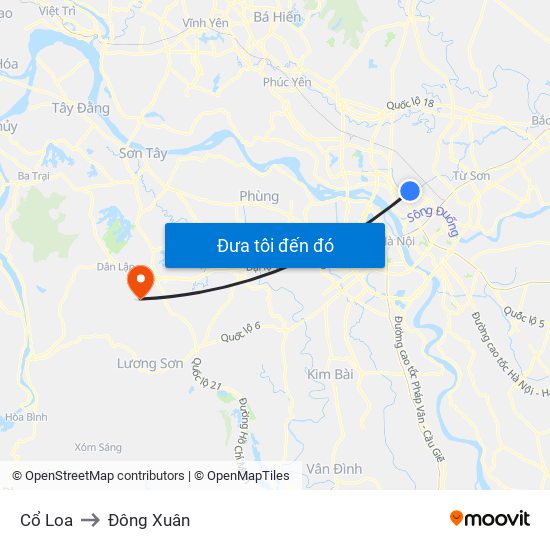 Cổ Loa to Đông Xuân map