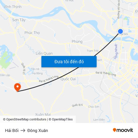 Hải Bối to Đông Xuân map