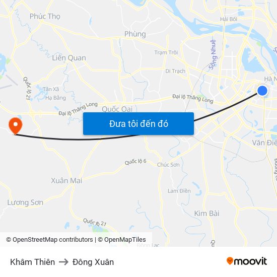 Khâm Thiên to Đông Xuân map