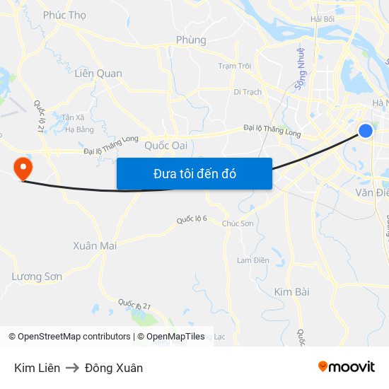 Kim Liên to Đông Xuân map