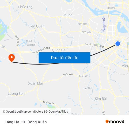 Láng Hạ to Đông Xuân map