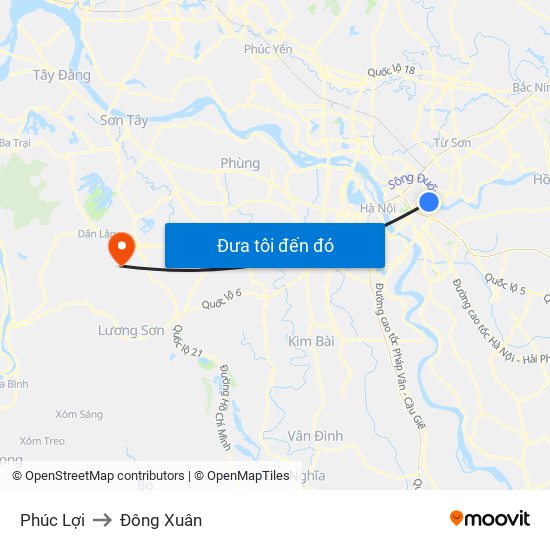 Phúc Lợi to Đông Xuân map